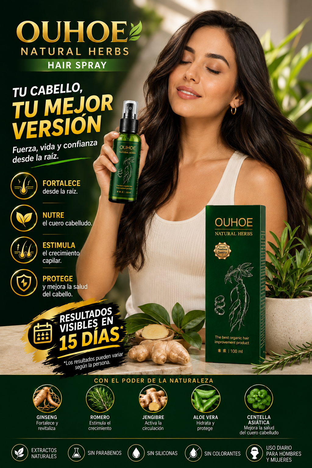 🌿 OUHOE NATURAL HERBS – Spray Capilar Fortalecedor