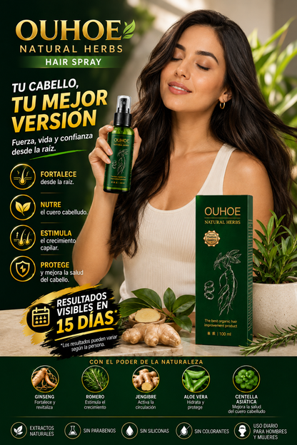 🌿 OUHOE NATURAL HERBS – Spray Capilar Fortalecedor