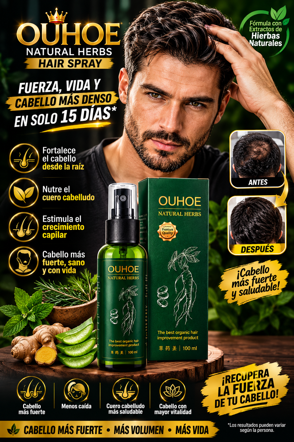 🌿 OUHOE NATURAL HERBS – Spray Capilar Fortalecedor